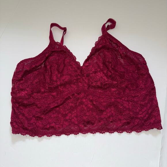 Torrid Lace Bralette Plus Size 3 3X Burgundy Wine Red Longline Wireless Lingerie - Picture 2 of 9